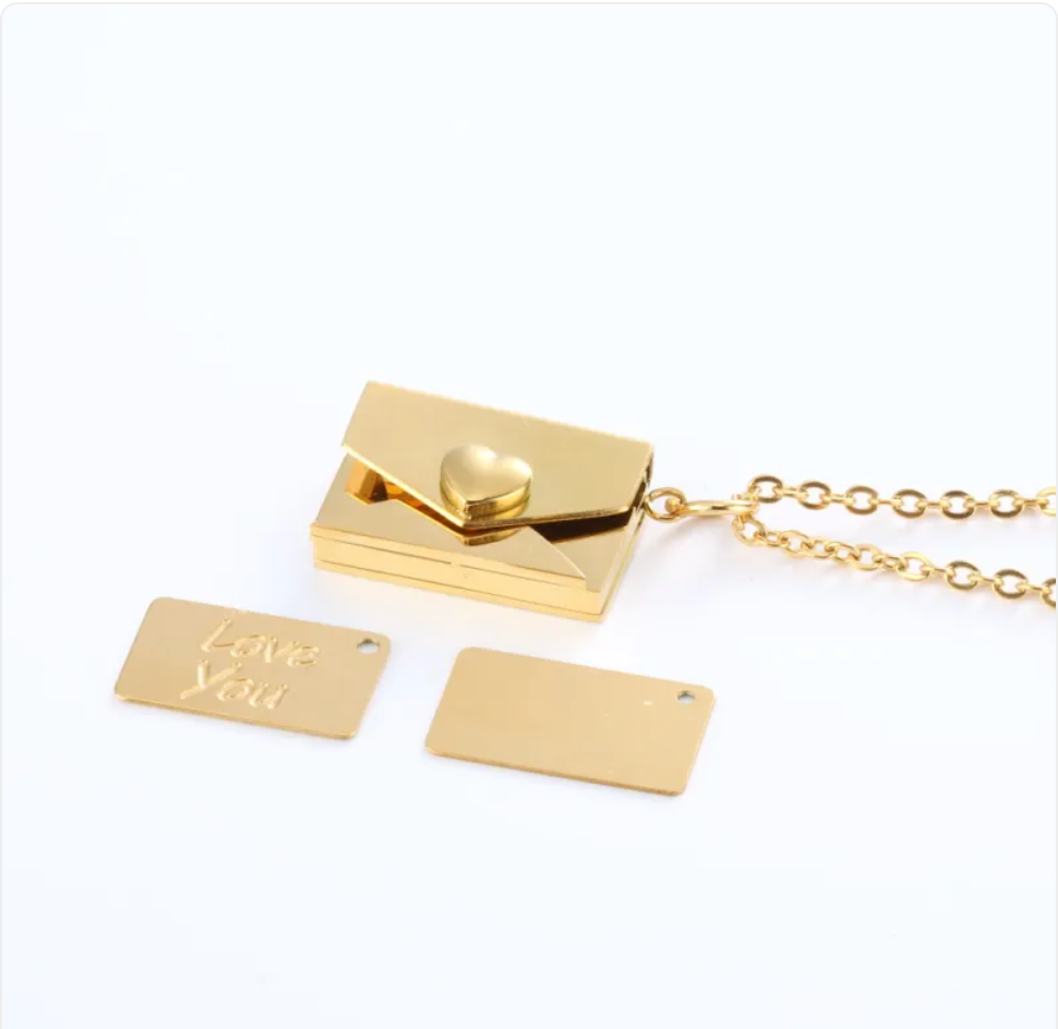Hidden Message Heart Envelope Pendant Necklace