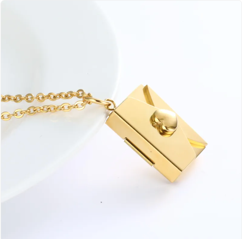 Hidden Message Heart Envelope Pendant Necklace